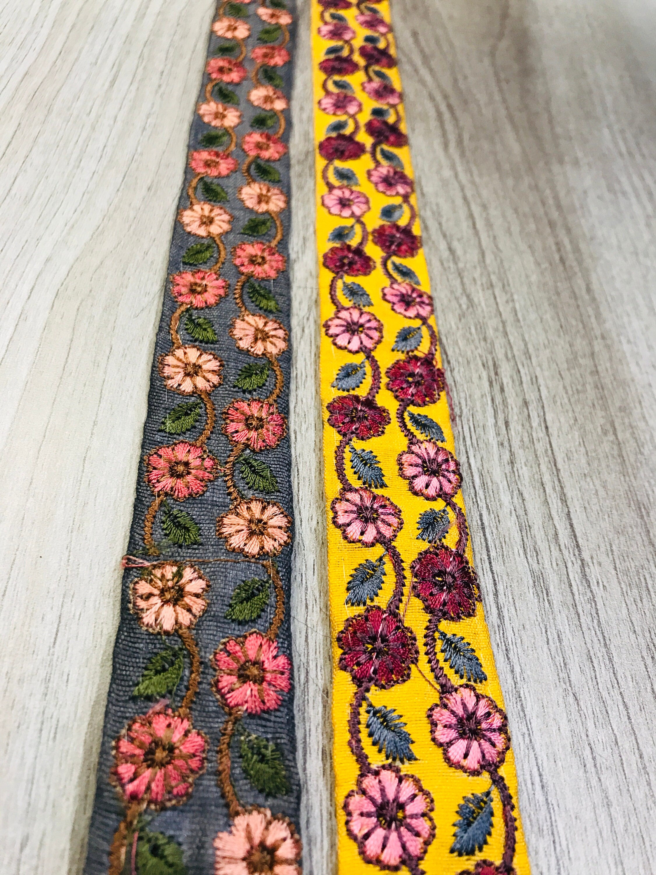 Beautiful Floral Embroidered Ribbon Beige Organza Fabric Etsy