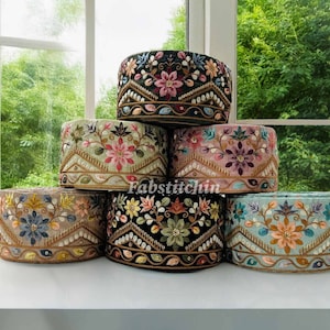 9 Yards Floral Embroidery Trim Yellow Ribbon Lace Golden Trim Guitar Strap Boho Table Runner-Art Quilt fabric trim-Silk Sari Border Trim