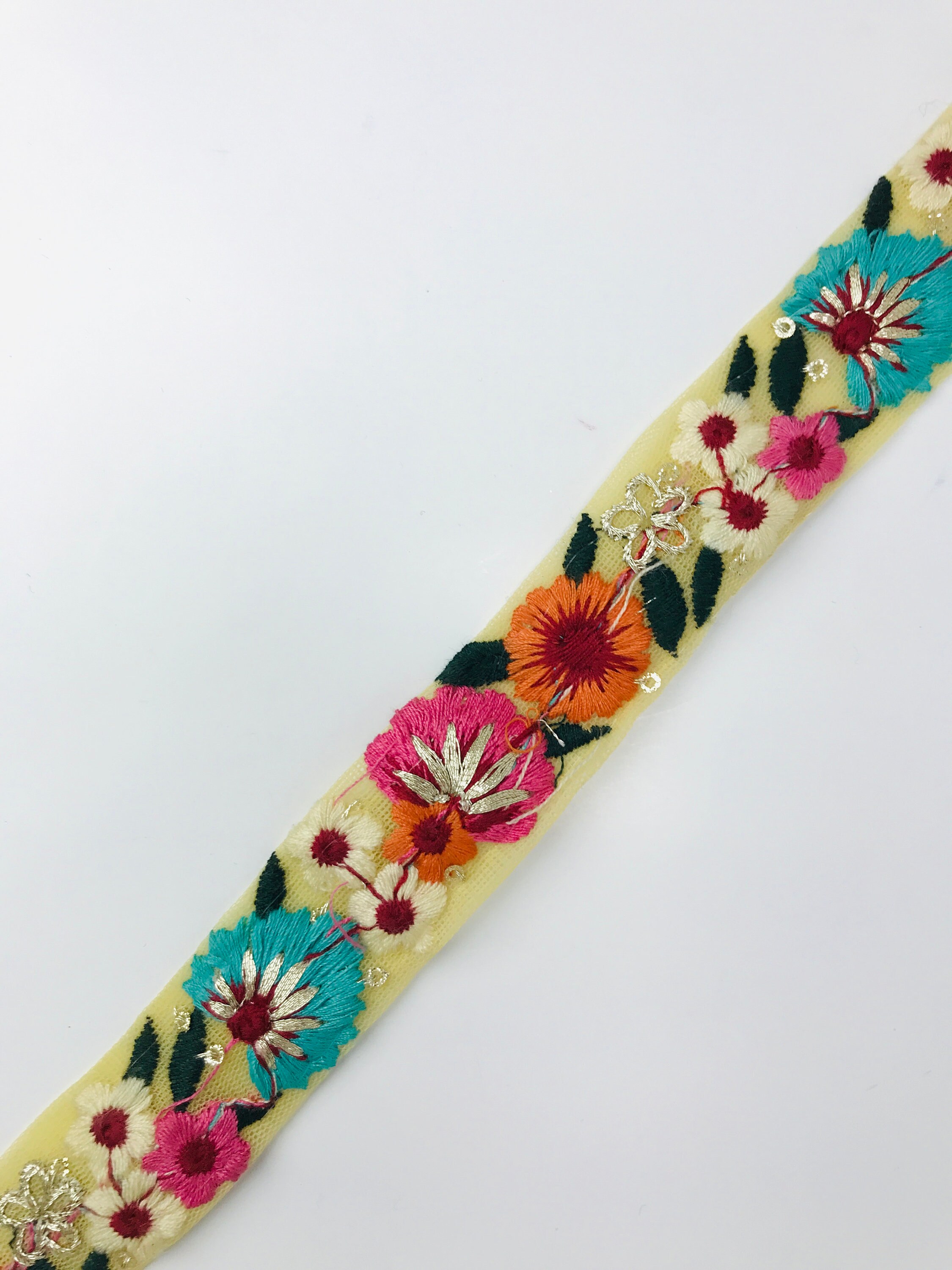 Beautiful Floral Embroidered Net Fabric Border, Ribbons, Laces, Trims ...