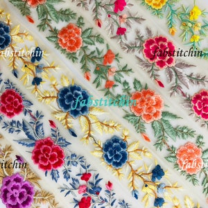 9 Yards Net Fabric Floral Border Sewing-Multi Colour Embroidered Sari Trim-Dupatta, Quilt Silk Ribbon-Saree trimmings-Table Runner-Lehenga