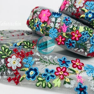 Embroidered Indian Trim -Net Fabric Trim Sari Border Craft Ribbon Sari Fabric Trimming Sewing Tape, Costume trim Silk Ribbons