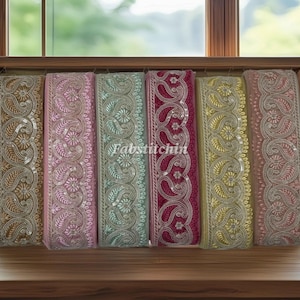 Embroidered lace trim for saree lehenga border costume decor ethnic sewing ribbon bridal dress craft fabric by the yard
