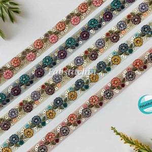 3 Yards Net Fabric Saree Border Indian Lace Trim By The Yard, Sari Fabric Trim-Table Runner-Art Quilt fabric trim Sari Border Silk Fabric