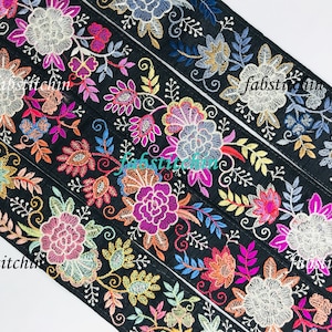 Silk Fabric Trim-Multi Colour Embroidered Sari Border-Silk Sari Fabric-Dupattas, Quilt Silk Ribbon-Indian Fabric-Table Runner-Lehengas