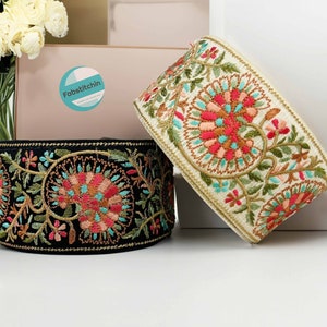 9 Yards bloemenversiering - meerkleurige geborduurde rand - zijden saristof - dupattas, quilt zijden lint netto kantstof kant - bloemen stoffen rand