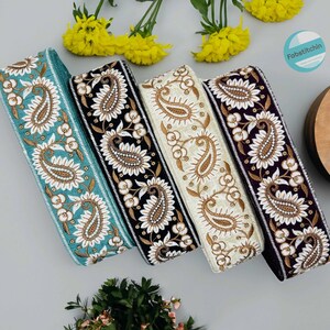 Saree Border Indian Lace Trim By The Yard, embroidered Ribbon Sari Fabric Trim-Table Runner-Art Quilt fabric trim Sari Border Silk Fabric