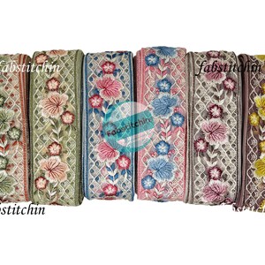 Saree Borte Stoff indische Borte, Netzstoff-Borte, bestickte Borte, Band, Sari-Bordüre Crafting Borte, Hochzeitskleid-Trim lehenga Home Décor