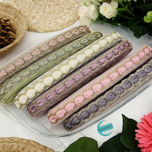 Net Fabric Sari Trim Floral Embroidered Saree Border for Table Runner Lehengas Skirts boho junk journals hairband-bow Wedding Dress Ribbon