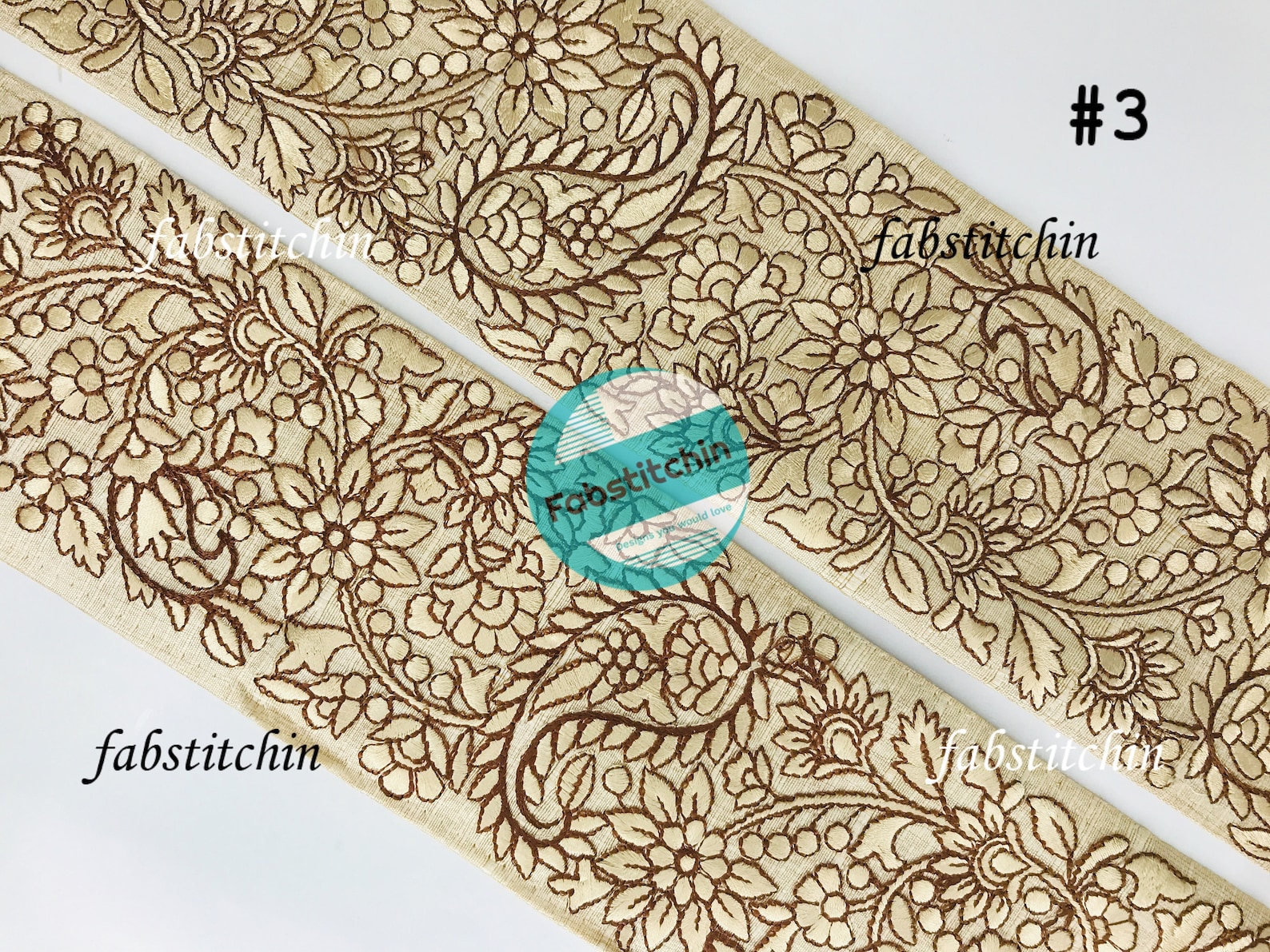 Indian Thread Embroidery Fabric Trim By the Yard Embroidered | Etsy