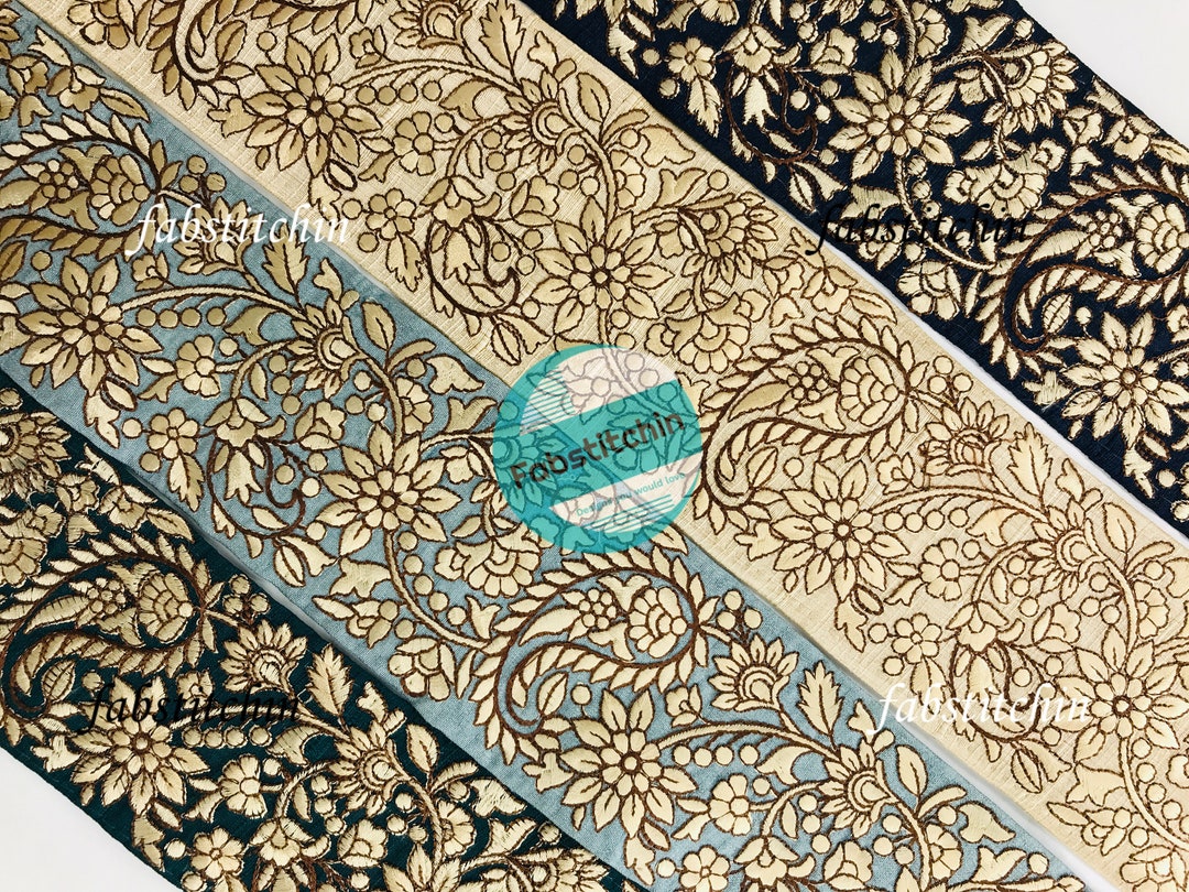 Indian Thread Work 9 Yards Wholesale Indian Thread Embroidery Fabric Trim Embroidered ...