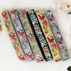 9 Yards Embroidered Trim for Hat Bands, Sari Border bag strap, galon guitar belt, Junk Journal Supplies, Boho Saree Ribbon Trim Fabstitchin