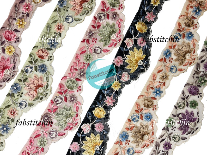 Floral Embroidered Indian Ribbon Net Fabric Lace Trim by the - Etsy