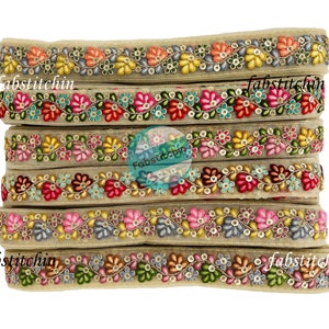 Floral Embroidered Indian Trim by the yard Embellishments Hats Bag Saree Trimming Decorative Ribbon Crafting Sewing Sari Borders Home Decor