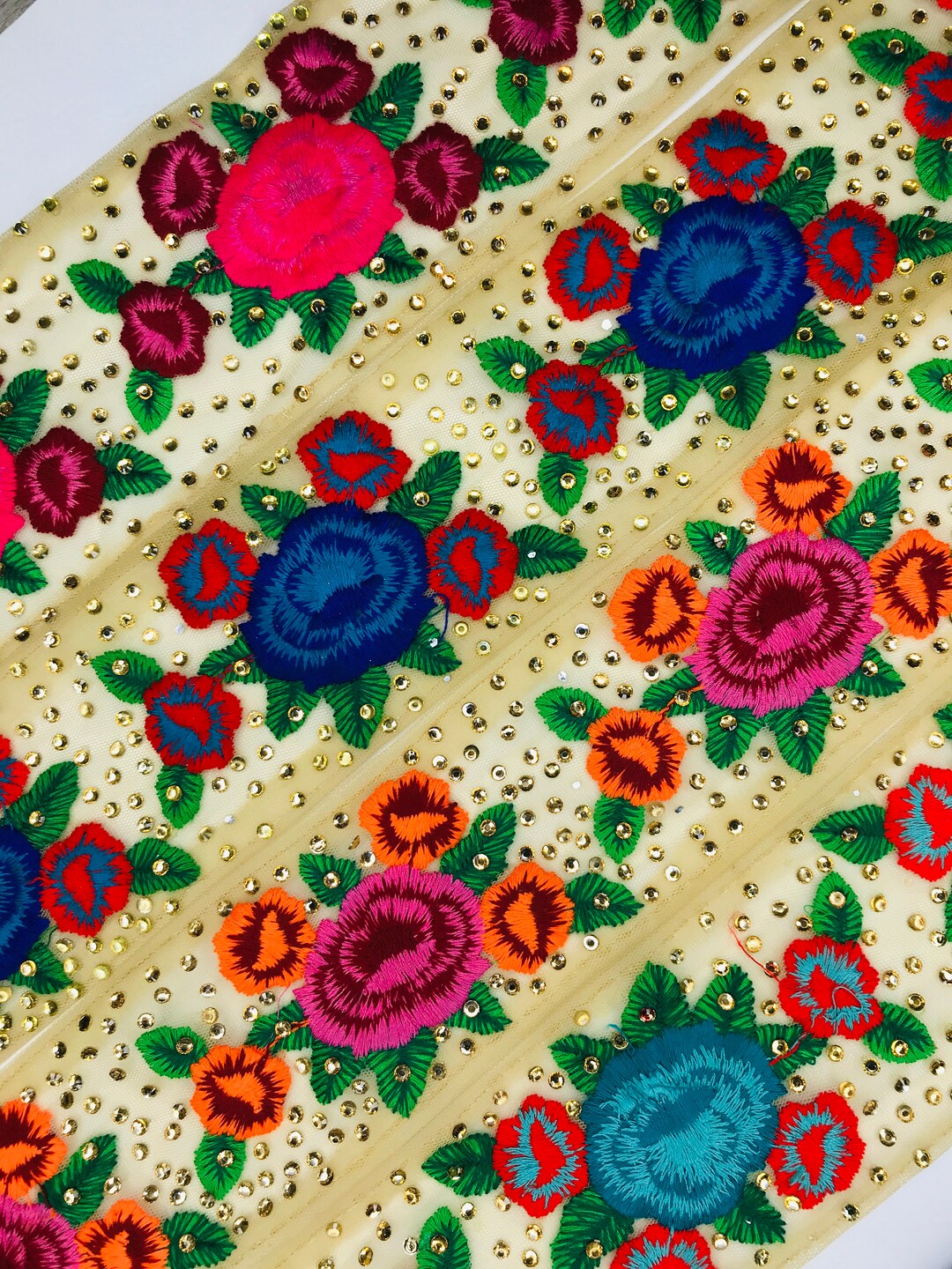 Floral Embroidered Net Fabric Border, Ribbons, Laces, Trims From India ...