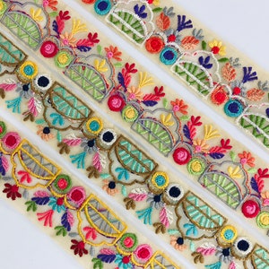 Net fabric Indian trim-Sari Silk Fabric Embroidered Lace - Sari Border- Lehenga Fabric, Dupattas-Indian Traditional Fabric Embellishments