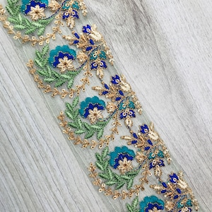 Net Fabric Trim-Multi Colour Embroidered Sari Border-Silk Sari Fabric-Dupattas,Quilt Silk Ribbon-Indian Fabric-Table Runner-Lehengas
