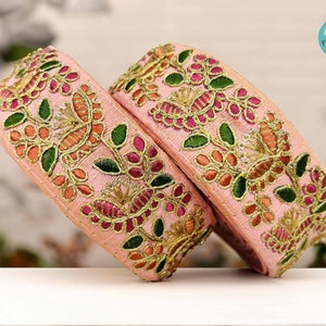 Embroidered Sari Fabric Trim Ribbon for boho clothing-Wedding Dress, Sari Border, Saree Border, Indian Trim By The Yard, Lehengas, Sandals