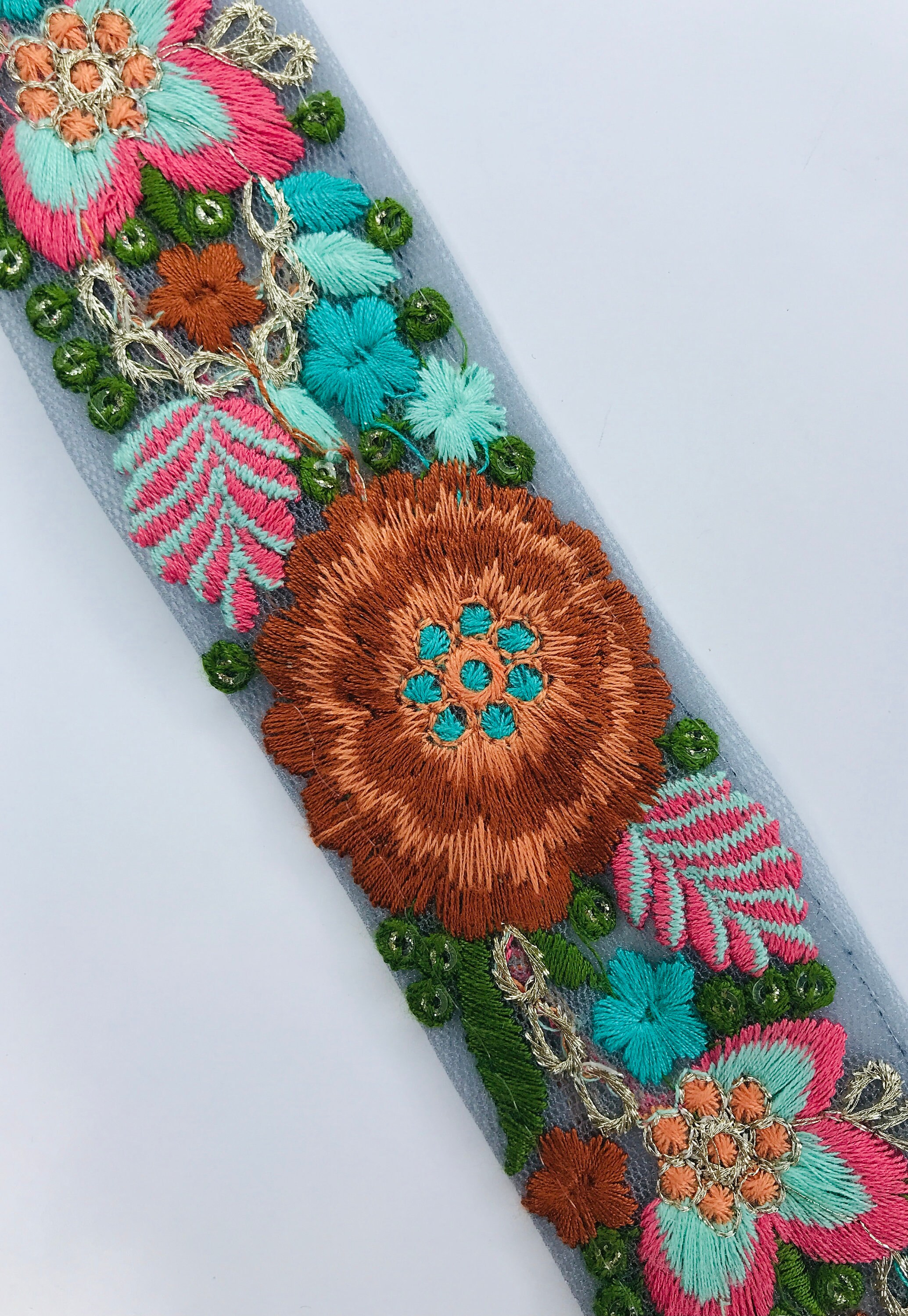 Floral Embroidered Net Fabric Border, Ribbons, Laces, Trims From India ...