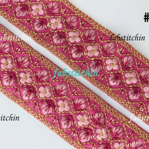 9 Yards Indian embroidered Ribbon Sari Fabric Lace Trim, Table Runner-Art Quilt fabric trim-Silk Sari Border Trim-Silk Fabric Trim zdjęcie 7