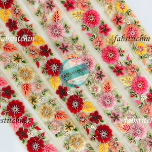 Floral Embroidered Trim Decor Sari Embellishment Embroidery Border Saree Ribbon Cushions Home Décor Sewing Clothing Trimmings
