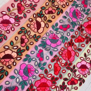 Floral Design Net Fabric Trim Embroidered Trims Border Beige Organza Fabric Embellishment Tape Indian Embroidered Saree Ribbon | FabStitchIN
