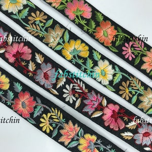 Embroidered Indian Trim By The Yard Indian Fabric Trim Sari Border Craft Ribbon Sari Fabric Trimming Sewing Tape, Costume trim Silk Ribbons