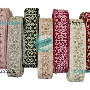Embroidered Net Fabric Trim Ribbon for boho clothing-Wedding Dress, Sari Border, Saree Border, Indian Trim By The Yard, Table Runner