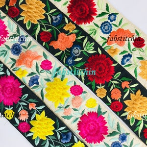 9 Yards Multi Color Sari Fabric Trim, Embroidered Border for boho junk journals, Wedding Dress, denim jackets, home decor embellishments