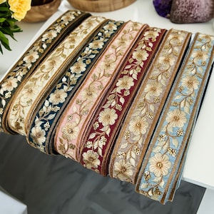 9 Yards Sari Fabric Trim-Multi Colour Embroidered Saree Border trim for Dupattas-Embroidered Fabric Lace Table Runner Lehengas Skirts