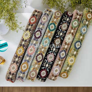 3 Yards Silk Fabric Trim-Multi Colour Embroidered Sari Border-Silk Sari Fabric-Dupattas,Quilt Silk Ribbon-Indian Lace Fabric-Table Runner