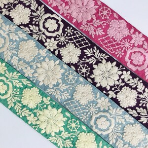 Indian Lace Trim By The Yard, embroidered Ribbon Sari Fabric Trim-Table Runner-Art Quilt fabric trim-Silk Sari Border Trim-Silk Fabric Trim