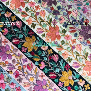 Trim By The Yard, Saree Border Indian Lace, embroidered Ribbon Sari Fabric Trim-Table Runner-Art Quilt fabric trim Sari Border Silk Fabric