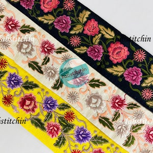 Sari Fabric Trim-Multi Colour Embroidered Saree Border for Art Quilt Ribbon, boho junk journals, Table Runner, Indian Textiles Fabrics