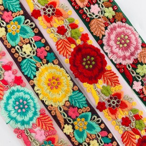 Multi Colour Net Fabric Trim-Embroidered Sari Border-Silk Sari Fabric-Dupattas,Quilt Silk Ribbon-Indian Fabric-Table Runner-Lehengas
