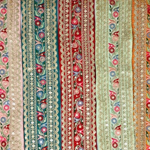 Embroidered Fabric Ribbon Trim, Wedding Dress, Sari Border, Indian Trim By The Yard, Sewing Tape, Costume trim Silk Ribbons Craft Ribbon