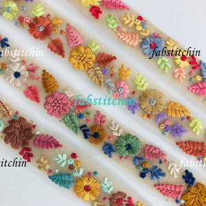 Indian Embroidered Fabric Trim By Yard Sari Border Wedding Saree Sewing Embroidery Cushions DIY Crafting Dress Embellishment Ribbon Trimming