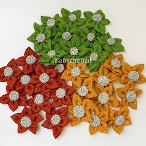 Orange Burlap Flowers Hessian Rosettes Jute Fabric Green Flowers Rustic Flowers for Fall Wreath Yellow Embellishment Folded Roses supply