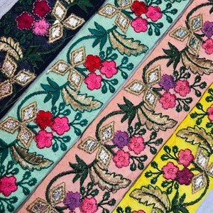 Blumenmuster Schöne Zierleisten Bestickte Borte Basteln Nähen Dekorativer Stoff Sari Bänder Bänder Zierleisten Kissenbezug Borte | FabStitchIN