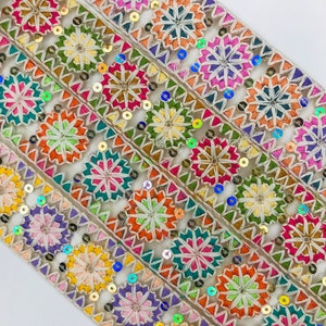 Net Fabric Saree Border Indian Lace Trim By The Yard, Sari Fabric Trim, Table Runner, Art Quilt fabric trim ,Sari Border, Silk Fabric Ribbon
