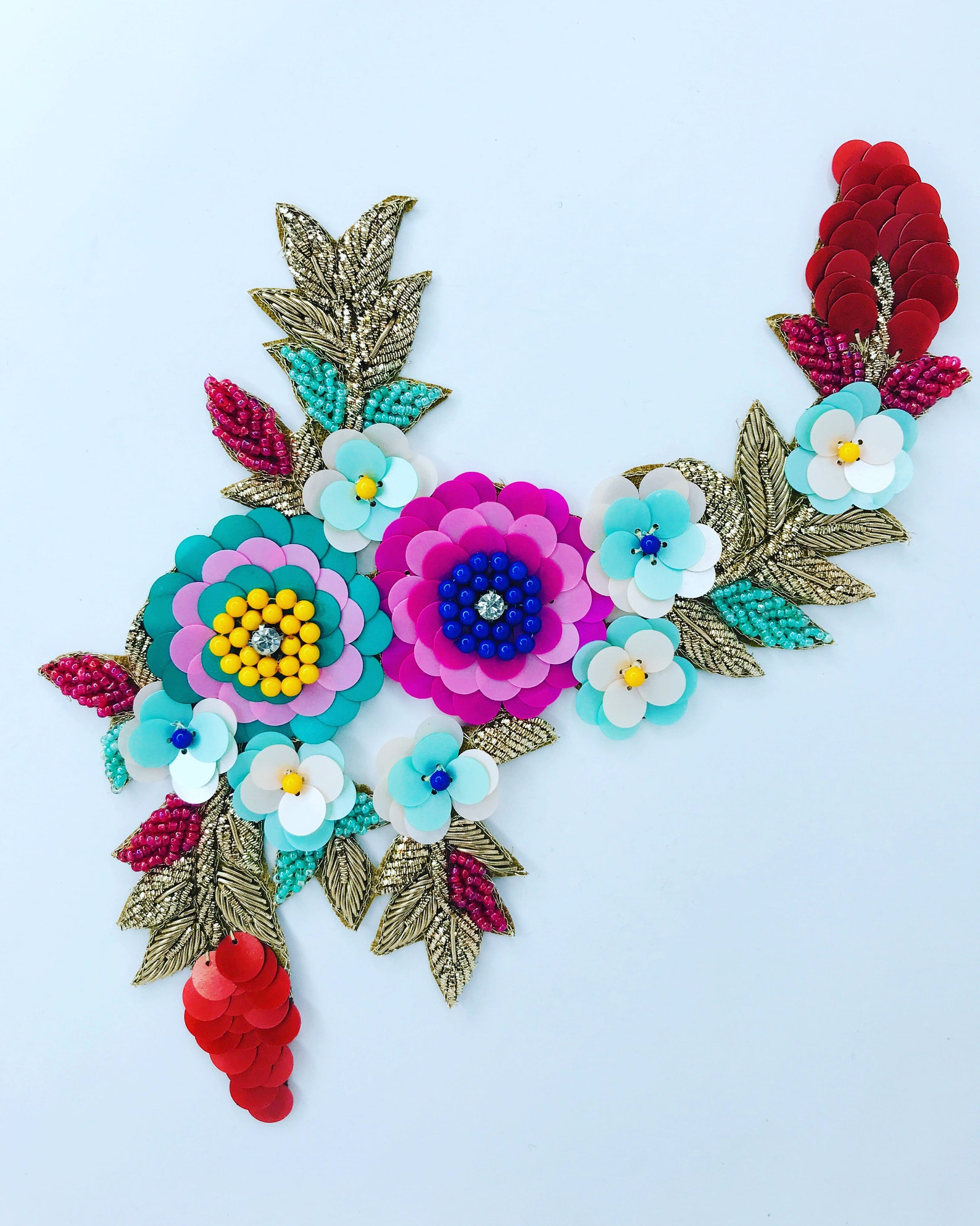 Hand Embroidered Patch Beaded Flower Bouquet Applique Custom Etsy