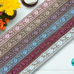 Saree Border Indian Lace Trim By The Yard, Embroidered Trim Sari Fabric Trim, Art Quilt fabric trim Sari Border Silk Ribbon for Bow, Hatband