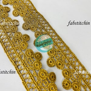 Golden Floral Embroidered Net Fabric Lace Floral Fabric Trim Wedding Dress Border Saree Fabric Art Quilt Lehenga Table Runner | FabStitchIN