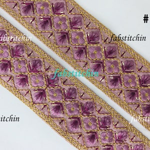 9 Yards Indian embroidered Ribbon Sari Fabric Lace Trim, Table Runner-Art Quilt fabric trim-Silk Sari Border Trim-Silk Fabric Trim zdjęcie 4