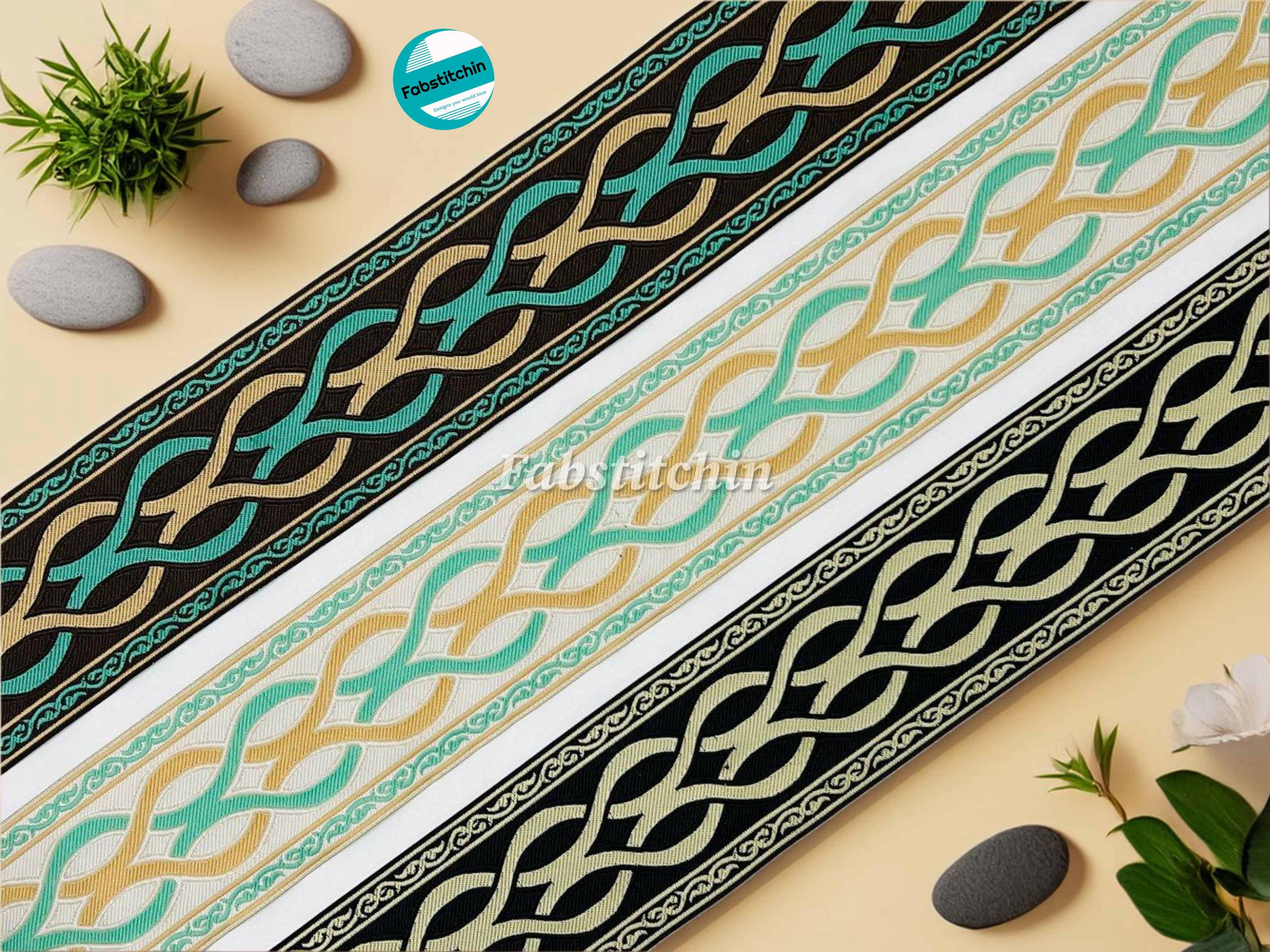 3 Yards Antique Jacquard Fabric Trims-Grosgrain Brocade Ribbon-Skirts, Sari Fabric-Silk Ribbon-Silk Sari Border-Lehengas-Dupatta-Quilts