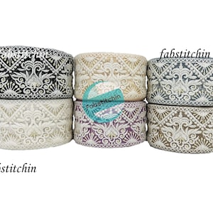 9 Yards Wholesale White Thread Floral embroidered Indian Ribbon Net Fabric Lace Trim By The Yard, Art Quilt fabric, Silk Sari Border Trim