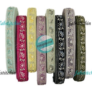 9 Yards Net Fabric Saree Border Indian Lace Trim By The Yard, Sari Fabric Trim-Table Runner-Art Quilt fabric trim Sari Border Silk Fabric