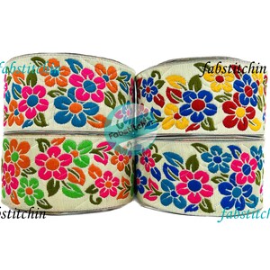 Vibrant Floral Jacquard Trim, Embroidered Indian Trim Indian Fabric Trim Sari Border Craft Ribbon Sari Fabric Trimming Sewing Tape Belts