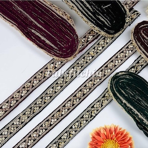 9 Yards Beautiful Thread work Trim Embellishment Tape Indian Embroidered Saree Ribbon Sewing Crafting Border Velvet Fabric Lace Silk Fabric