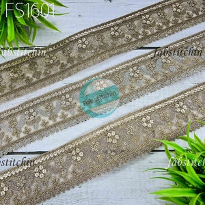 9 Yards goldener Faden Floral gestickter Gota Rand Bänder Schnürsenkel Organza Stoffborte aus Indien für Sari Kissenbezug Lehenga Röcke