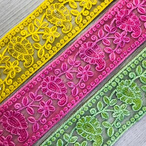 Floral Design Embroidered Multi Color Trims Sewing Crafting Border Embellishment Tape Indian Embroidered Saree Ribbon | FabStitchIN